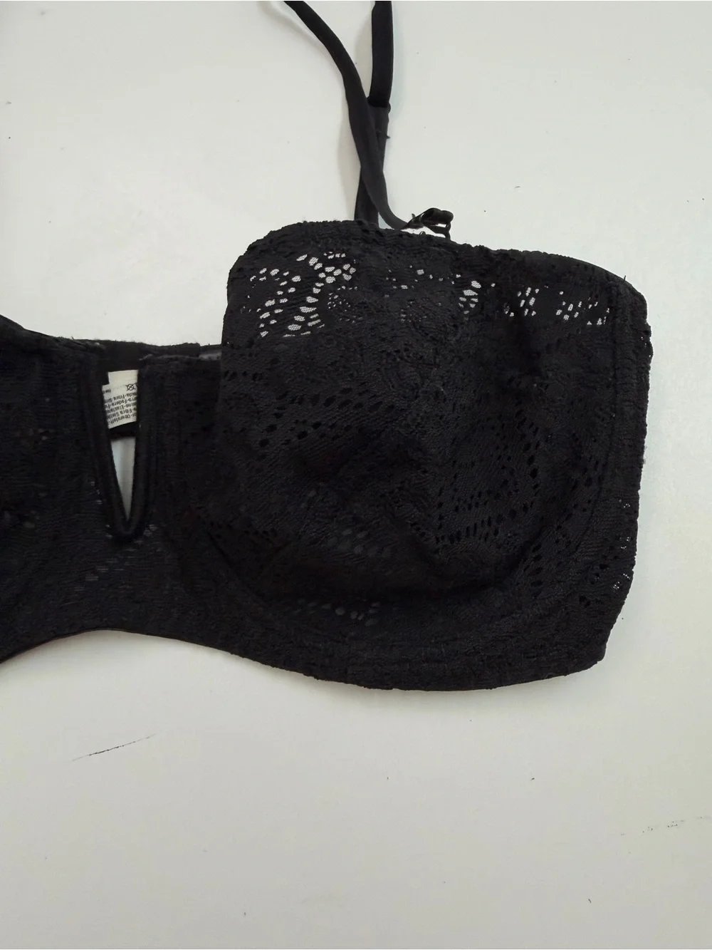 intimately Free People Balconette Bra Lace Underwire Unlined Boning Piping Black